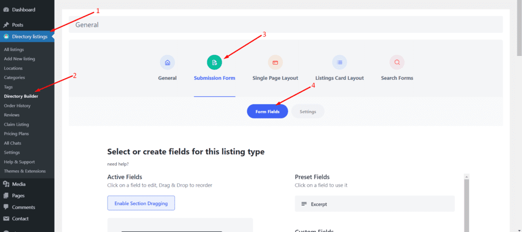 navigate to custom fields