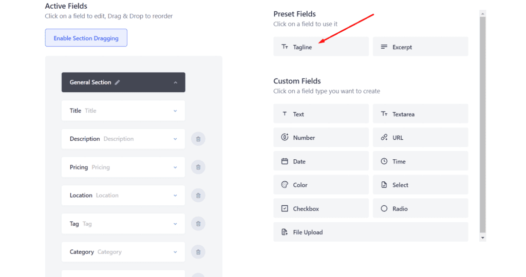 preset fields