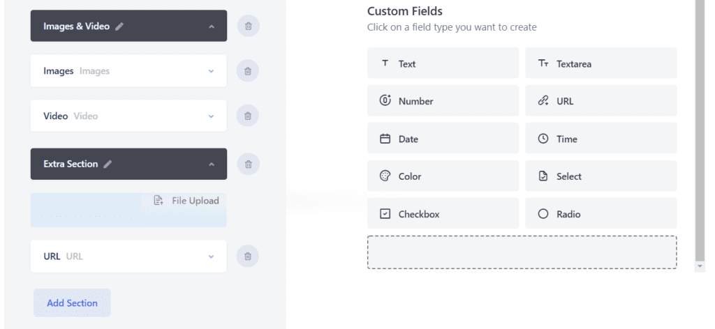select or drag and drop custom fields