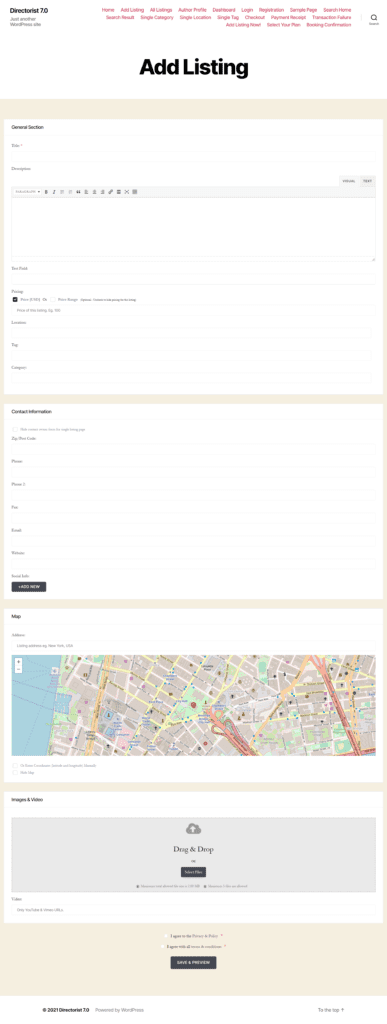 frontend view of submission form
