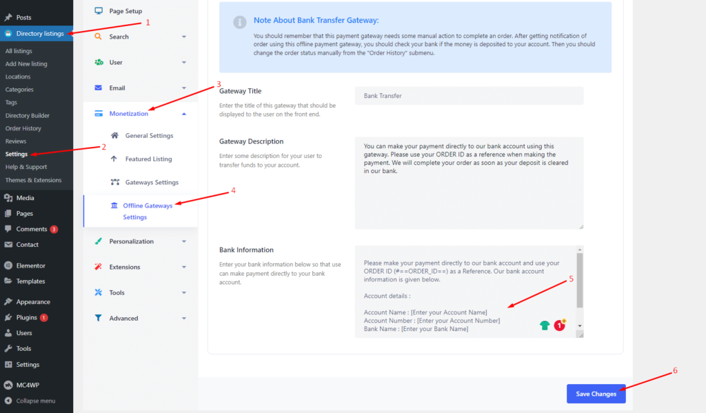 setting up offline bank transfer payment gateway