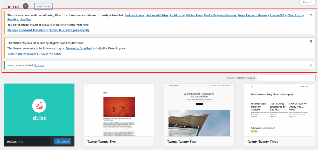 Install recommend directorist extensions