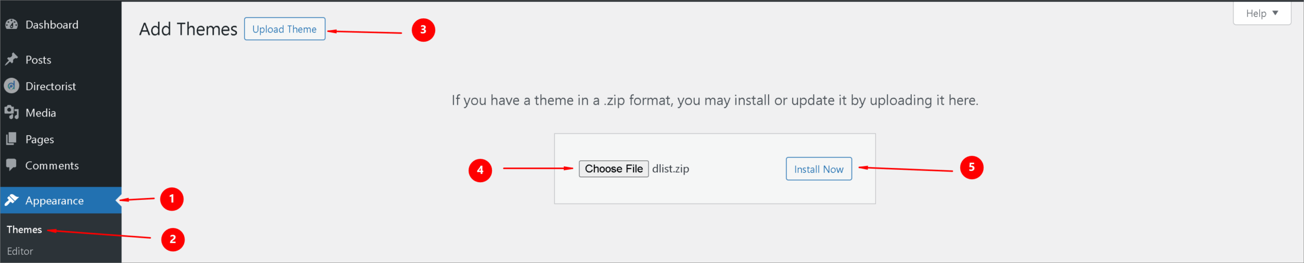 upload your WordPress directory theme