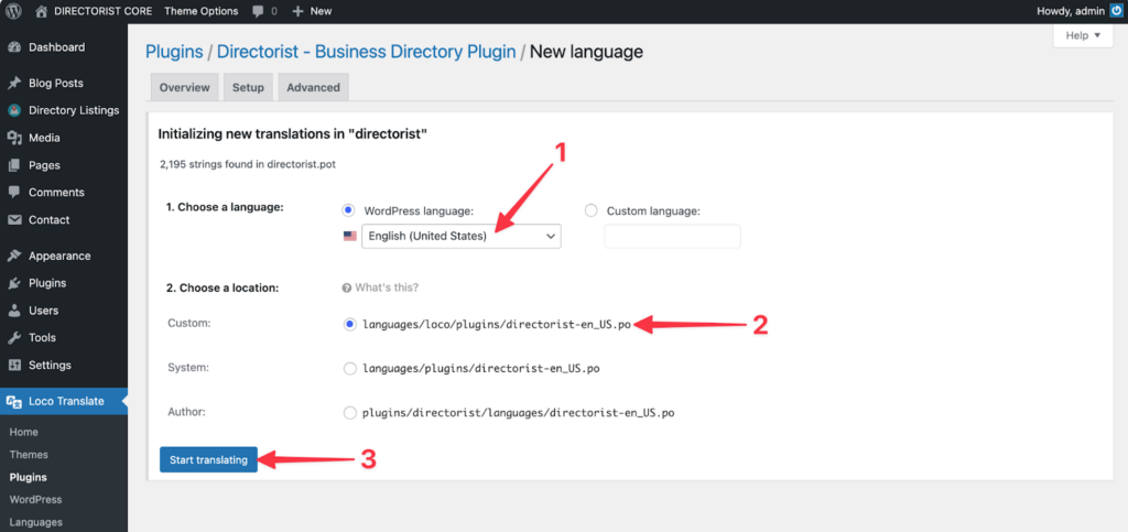 How to Translate or Change Directorist Strings with LocoTranslate?