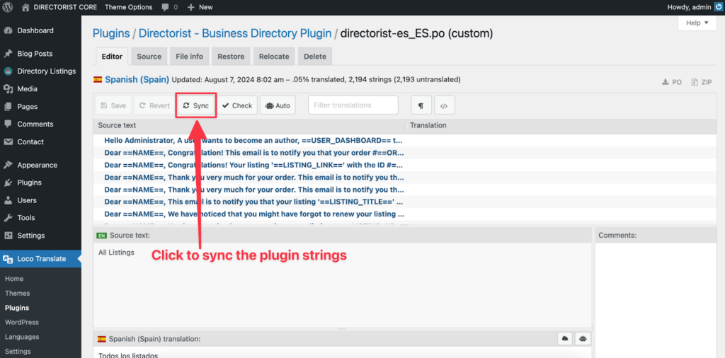 How to Translate or Change Directorist Strings with LocoTranslate?