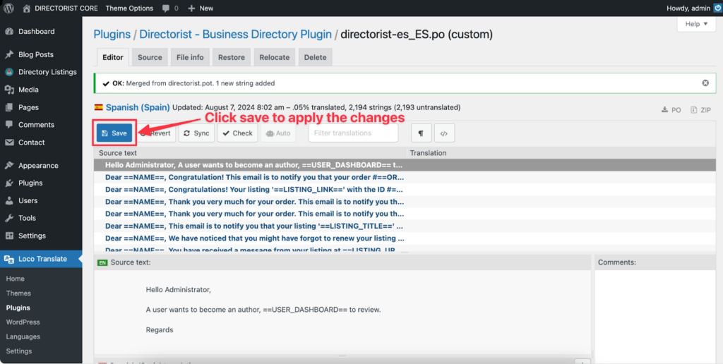 How to Translate or Change Directorist Strings with LocoTranslate?