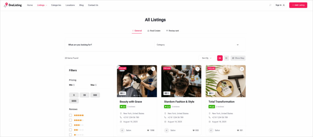 One Listing Theme
