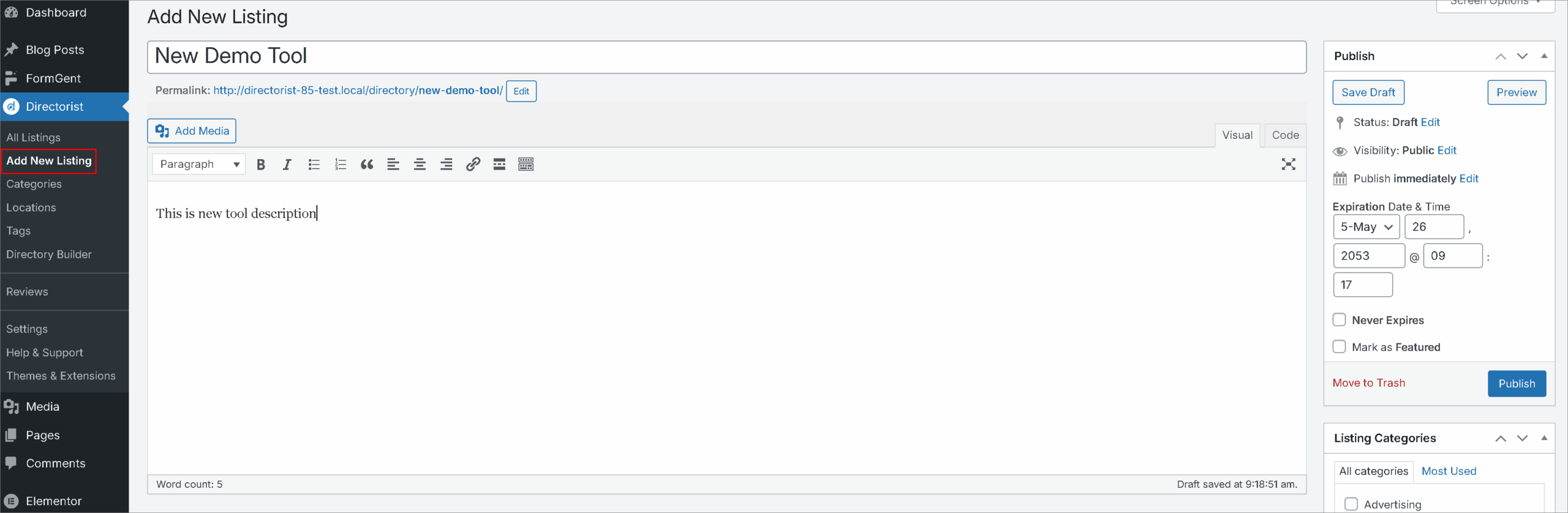 How to add listing from wp dashboard