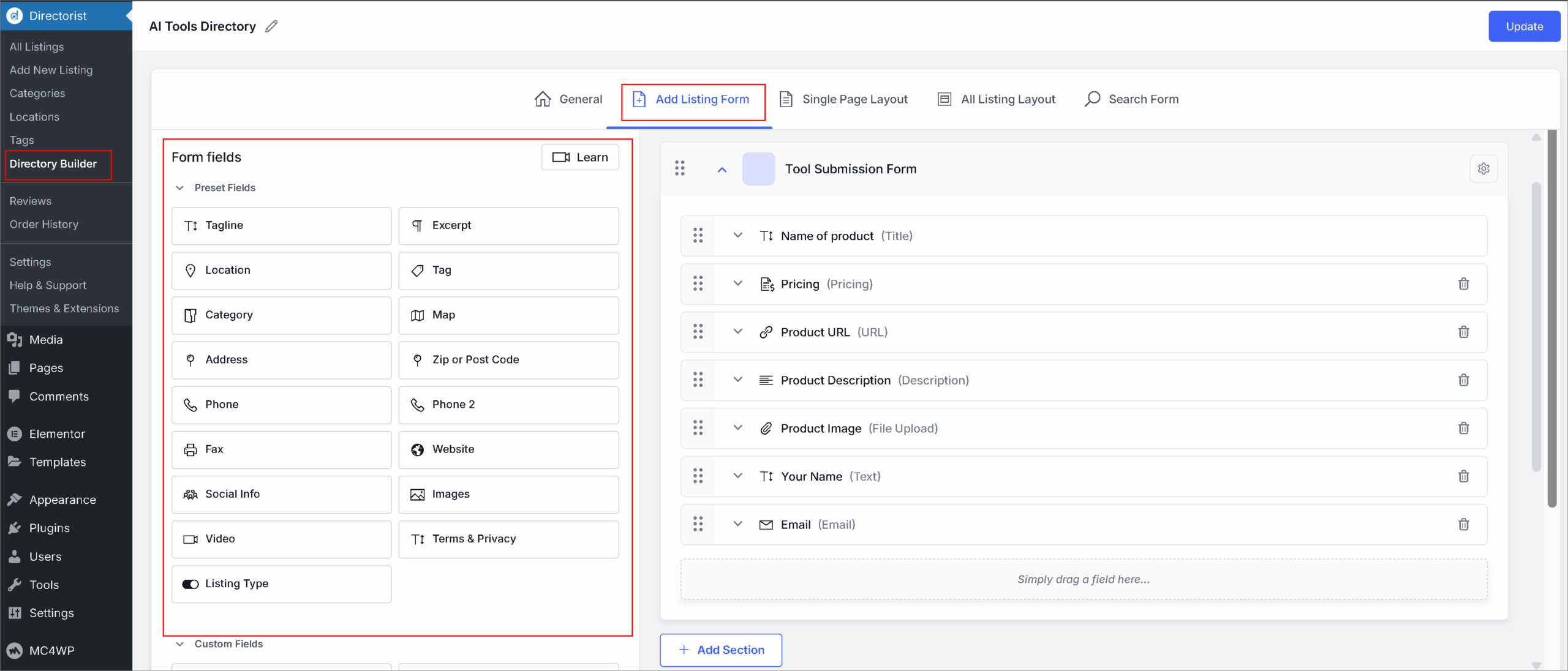 create a submission form for directory website