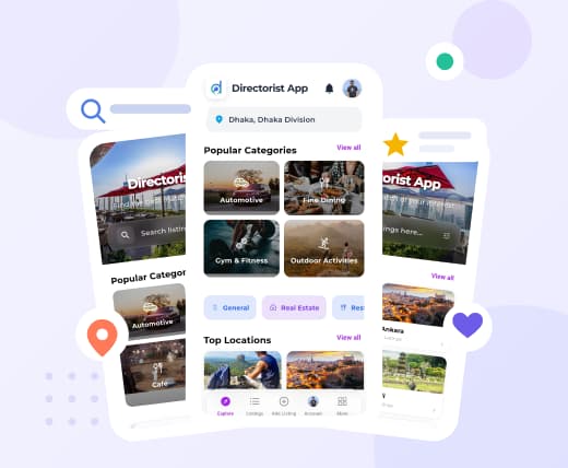 Directorist App theme and screen design preview