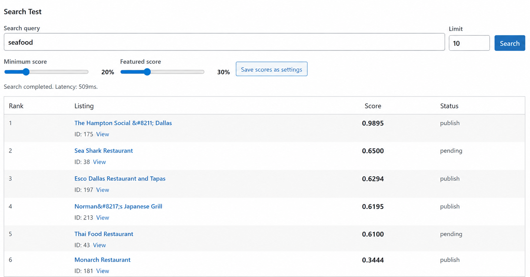 Directorist AI Search individual scoring
