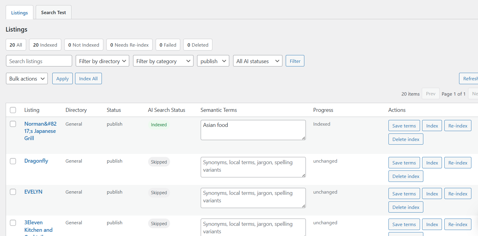 Directorist AI Search semantic terms panel