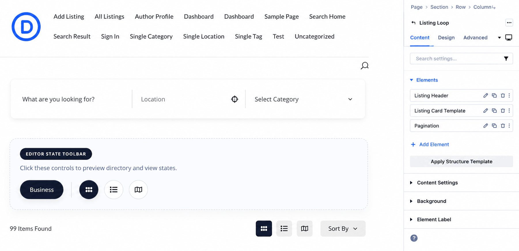Directorist modules inside the Divi Builder