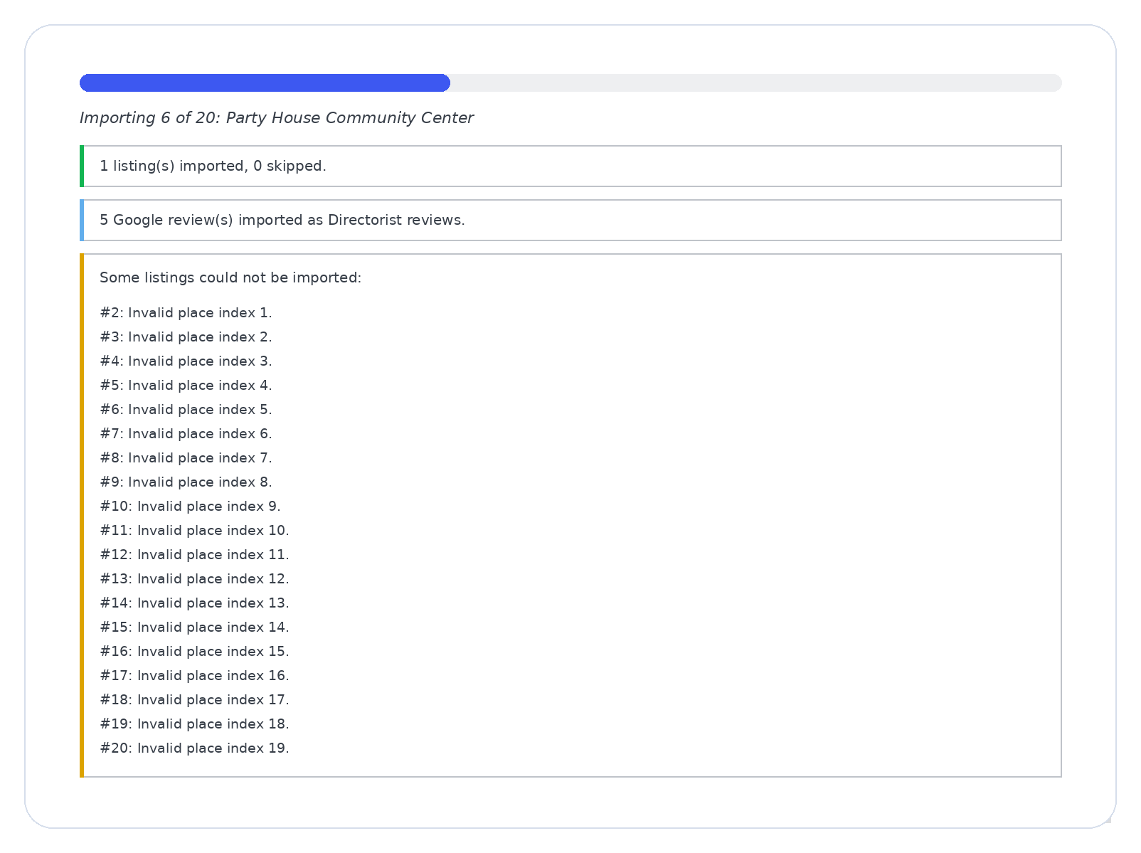 Listing import in progress