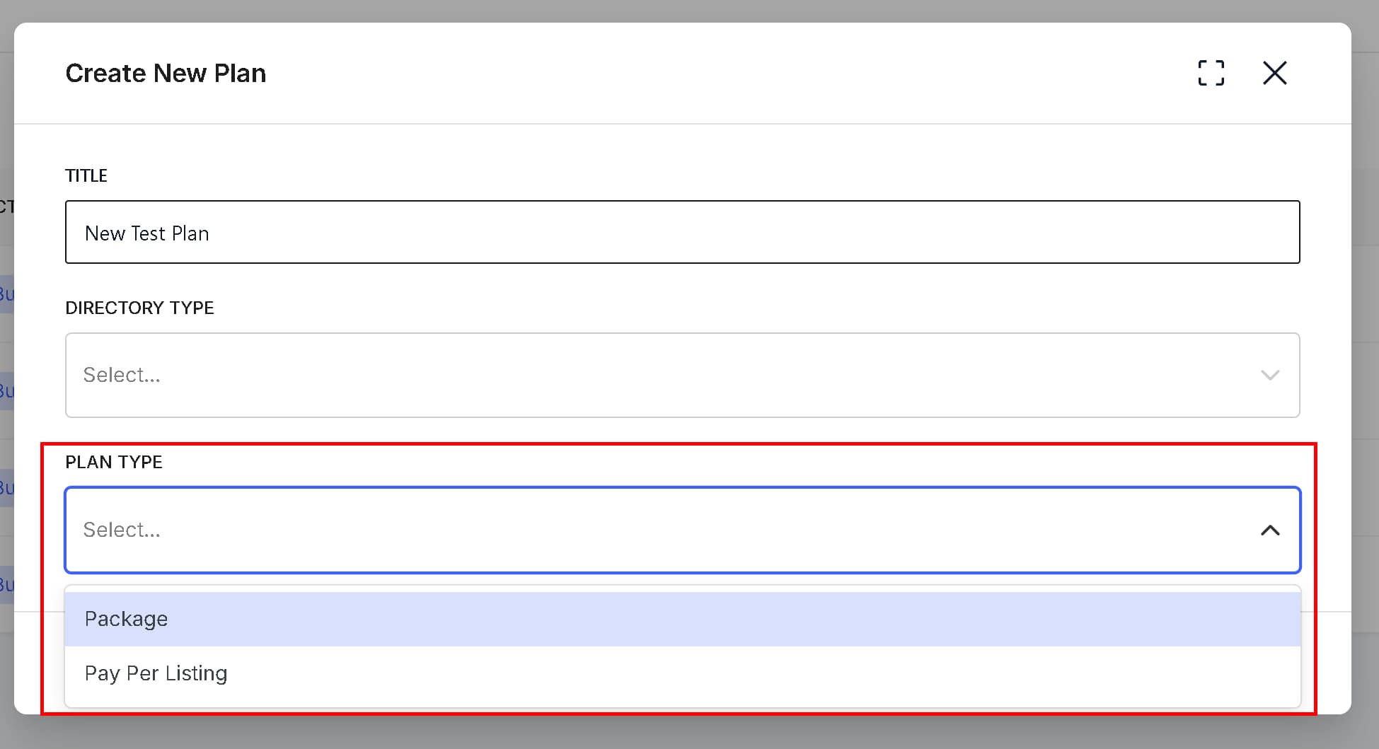 Different Pricing Plan type settings