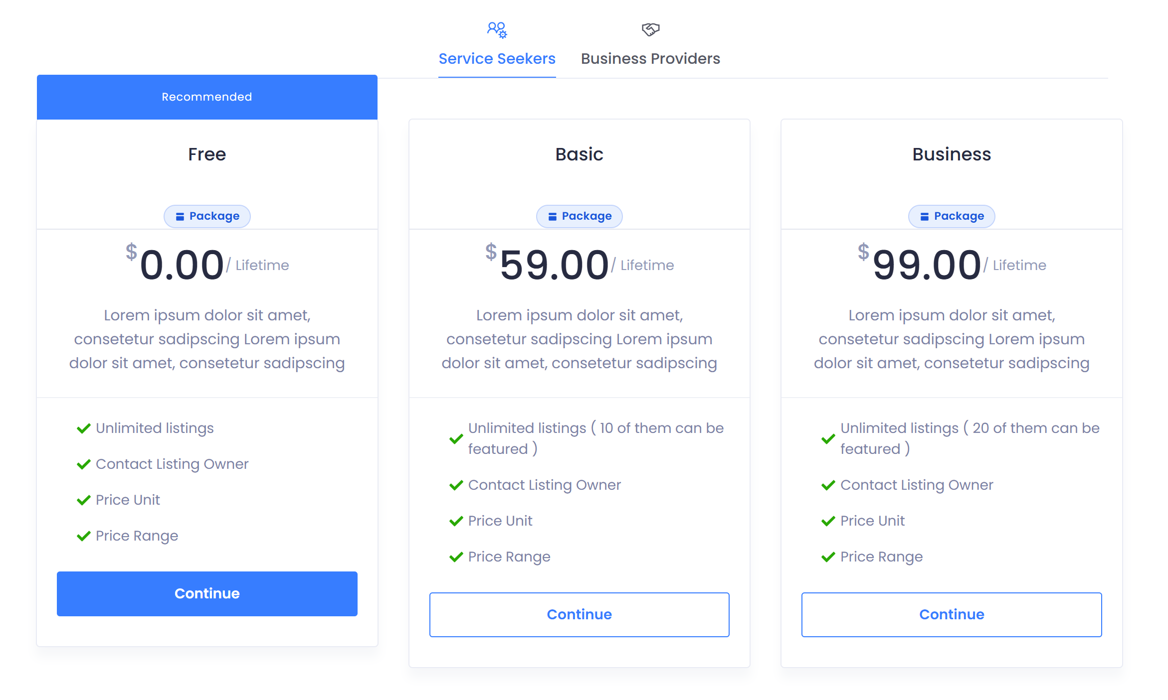 Pricing Plan frontend preview