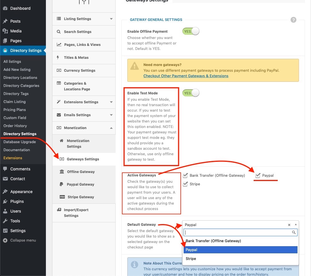 Configuring Gateway and Setting PayPal Gateway as Default Gateway