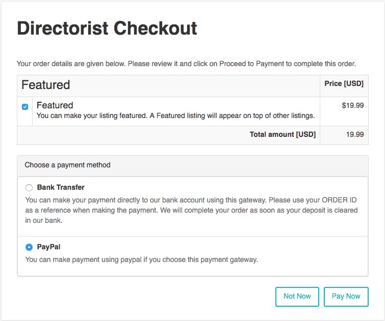 PayPal Gateway Displayed on the checkout