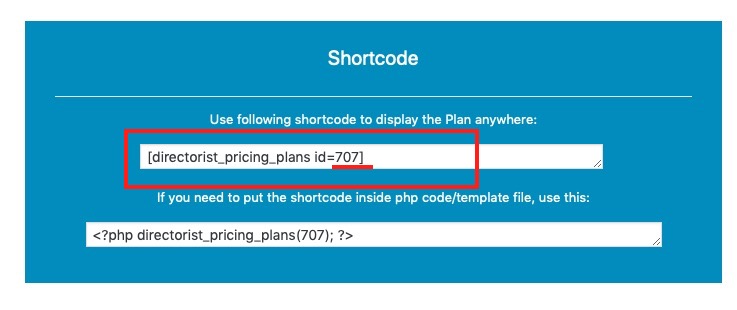 Example shortcode to display a plan