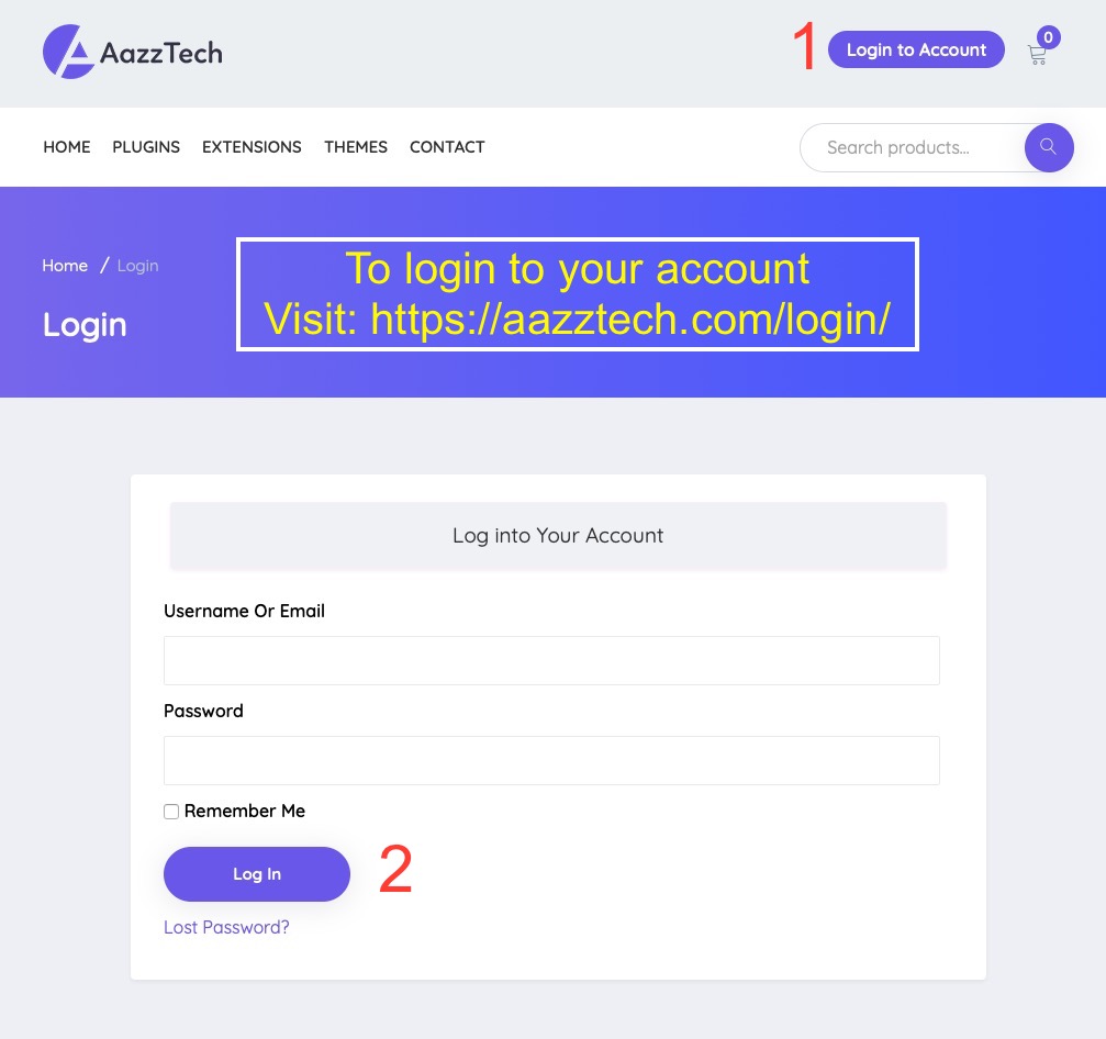 Logging in to your account on aazztech