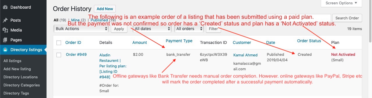 Managing Order - Order Recevied using a offline gateway like Bank Transfer