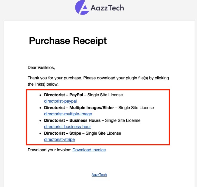 Multiple items purchase receipt
