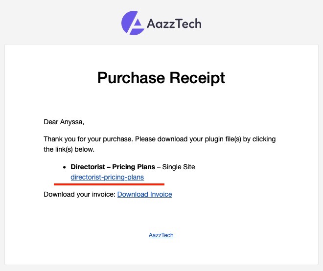 Single item purchase receipt