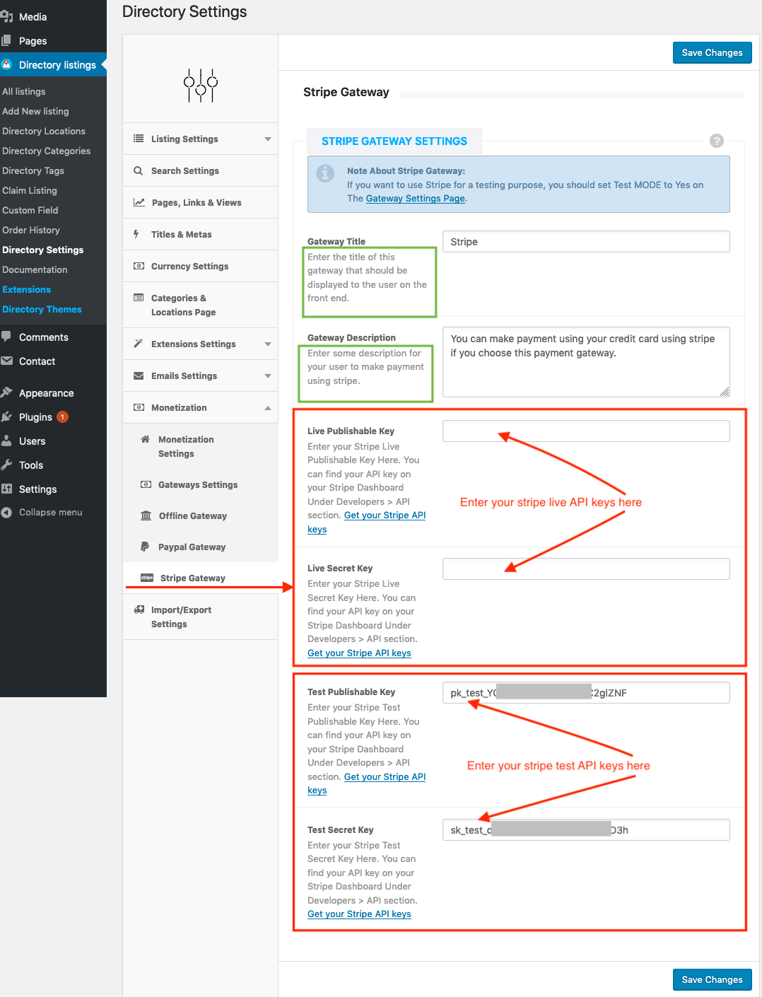 Directorist Stripe Gateway Settings