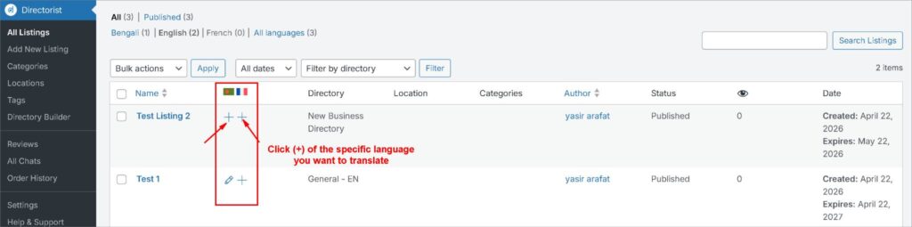 All Listing Translation with WPML