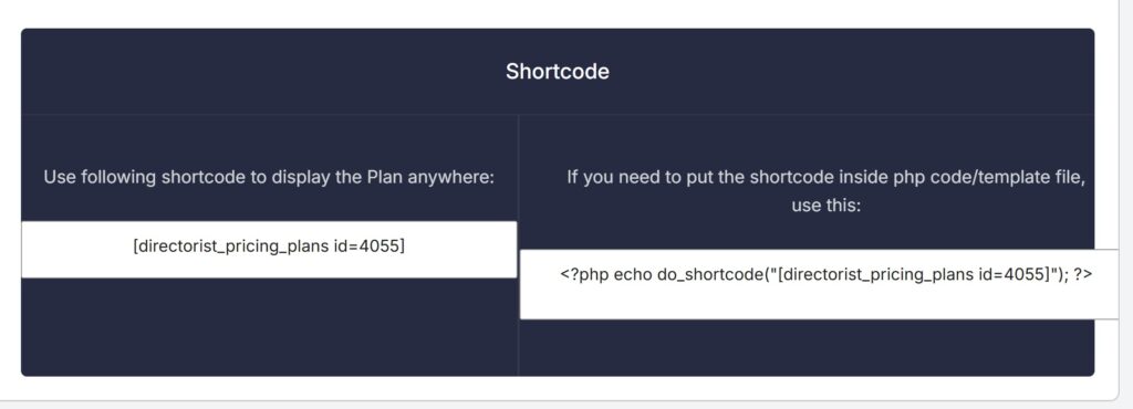 Individual Plan Shortcode